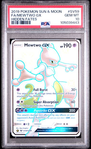 FA/MEWTWO GX HIDDEN FATES 2019 POKEMON SUN & MOON HIDDEN FATES PSA 10