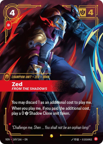 Image for Zed, From the Shadows (Overnumbered) (169/166) (Vendetta) (VEN) - Riftbound: League of Legends Trading Card Game