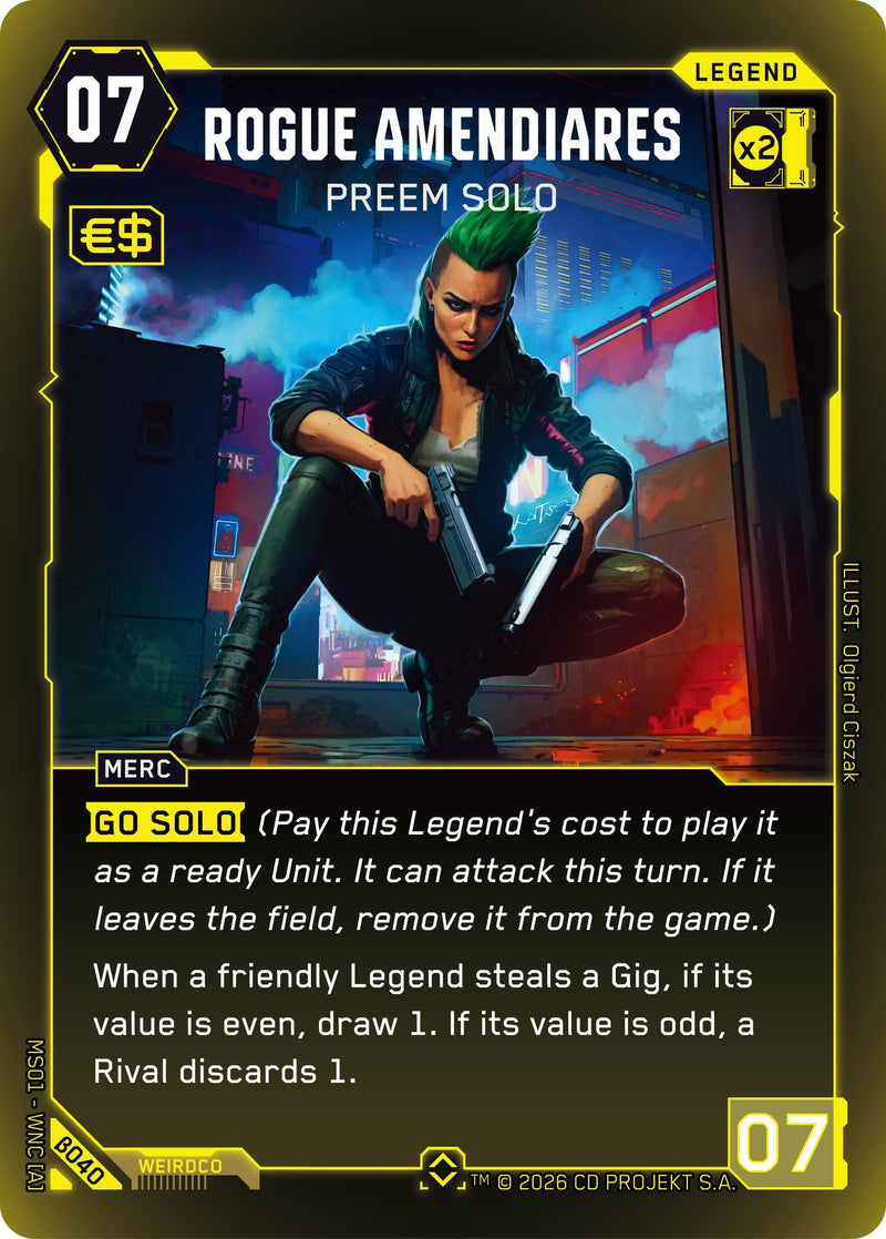 Image for Rogue Amendiares - Preem Solo (Rare) (B040) (Welcome to Night City - Beta) - Cyberpunk TCG