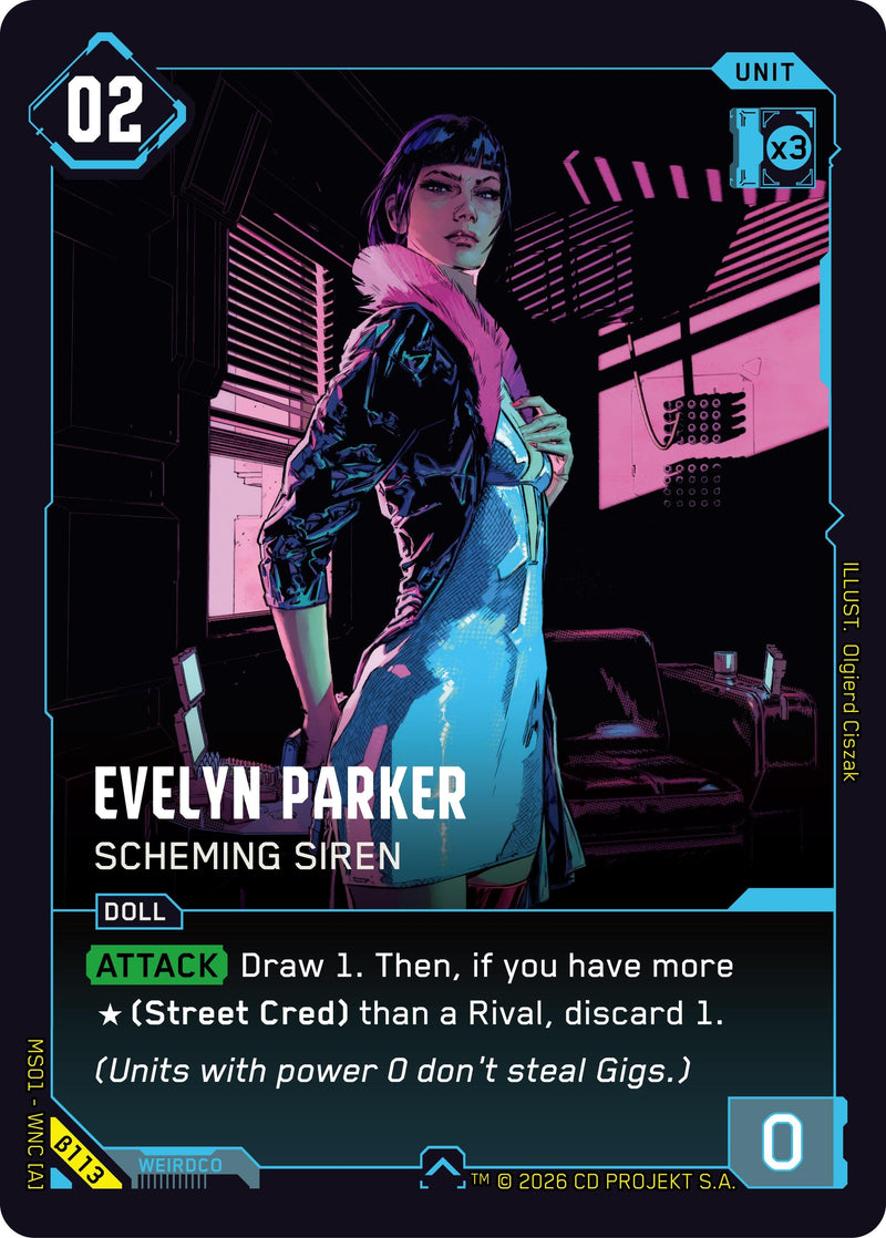 Image for Evelyn Parker - Scheming Siren (B113) (Welcome to Night City - Beta) - Cyberpunk TCG