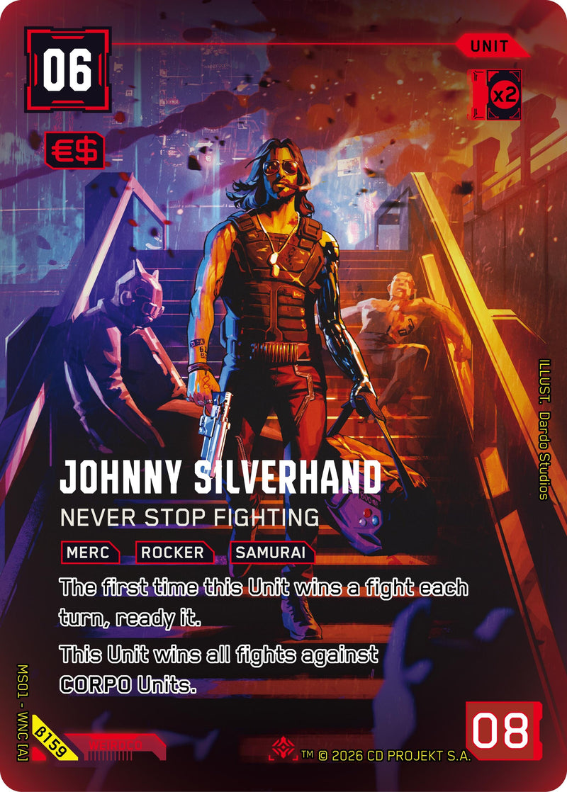 Image for Johnny Silverhand - Never Stop Fighting (IO) (B159) (Welcome to Night City - Beta) - Cyberpunk TCG