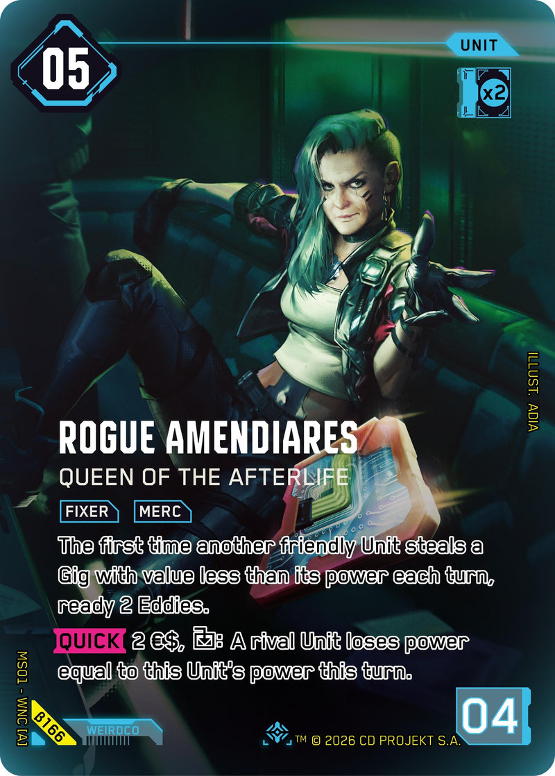 Image for Rogue Amendiares - Queen of the Afterlife (IO) (B166) (Welcome to Night City - Beta) - Cyberpunk TCG
