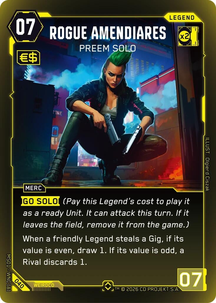 Image for Rogue Amendiares - Preem Solo (Rare) (040) (Welcome to Night City - Retail) - Cyberpunk TCG