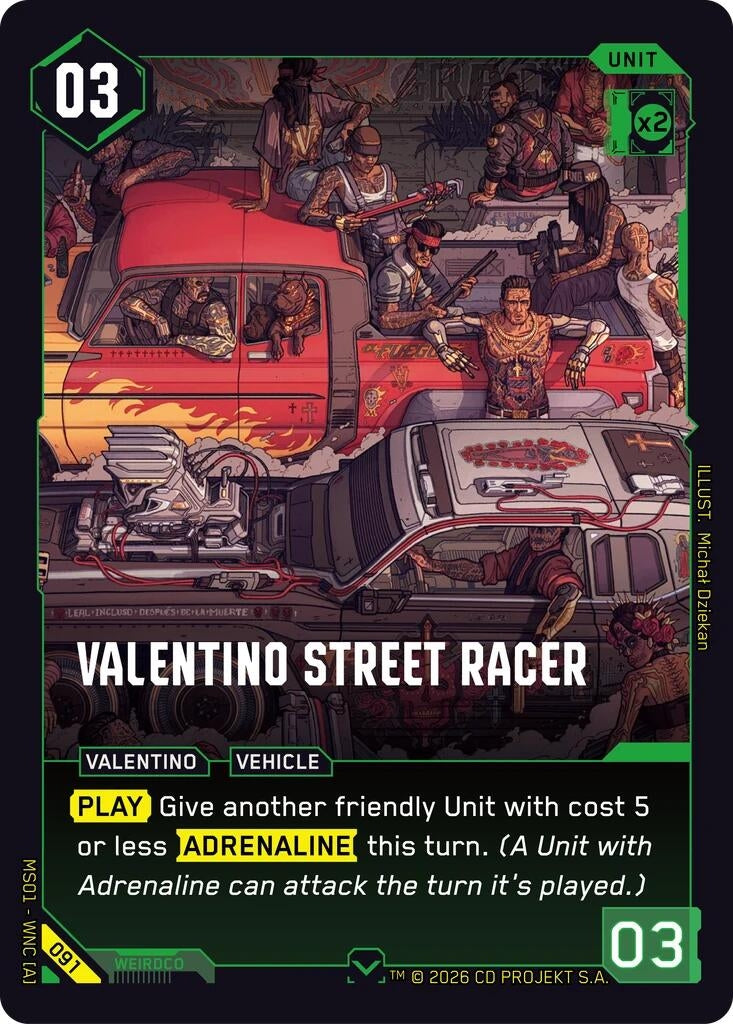 Image for Valentino Street Racer (091) (Welcome to Night City - Retail) - Cyberpunk TCG