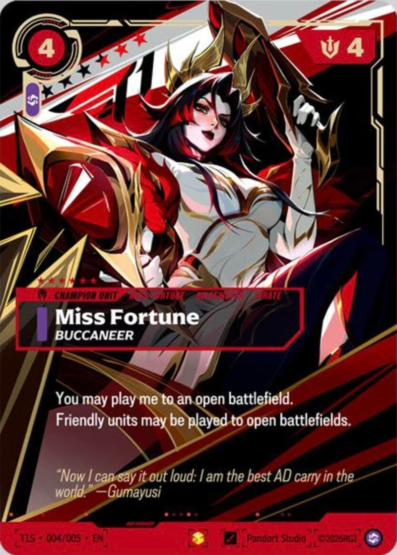 Image for Miss Fortune, Buccaneer (T1 Worlds Champion Signature Edition Bundle) (T1S 004/005) (T1 2025 Worlds Champion Bundles) (T12025) - Riftbound: League of Legends Trading Card Game