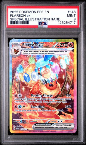 2025 POKEMON PRE EN-PRISMATIC EVOLUTIONS #146 FLAREON ex SPECIAL ILLUSTRATION RARE PSA 9