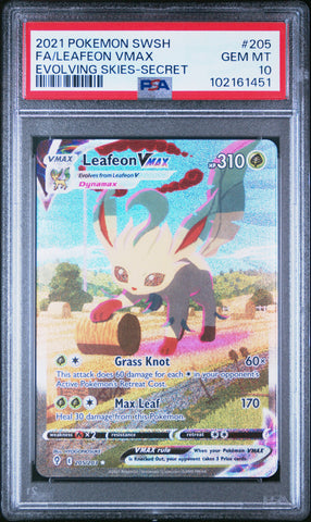 PSA 10 - FA/LEAFEON VMAX EVOLVING SKIES-SECRET 2021 POKEMON SWORD & SHIELD EVOLVING SKIES