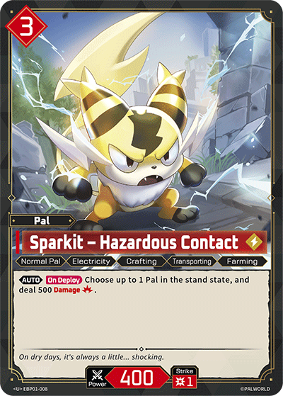 Image for Sparkit – Hazardous Contact (EBP01-008) (Booster Pack "Dawn of Palpagos") (EBP01) - Palworld Official Card Game