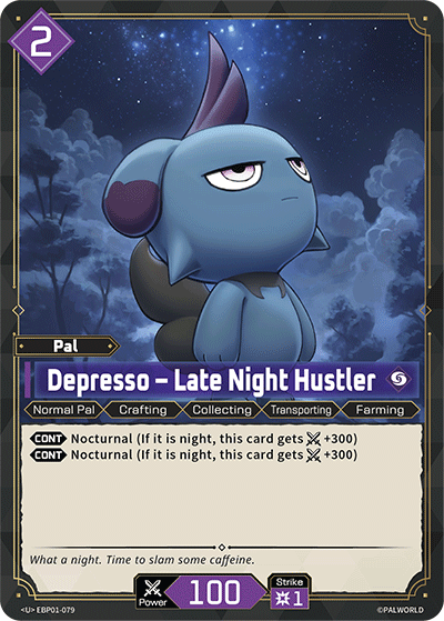 Image for Depresso – Late Night Hustler (EBP01-079) (Booster Pack "Dawn of Palpagos") (EBP01) - Palworld Official Card Game