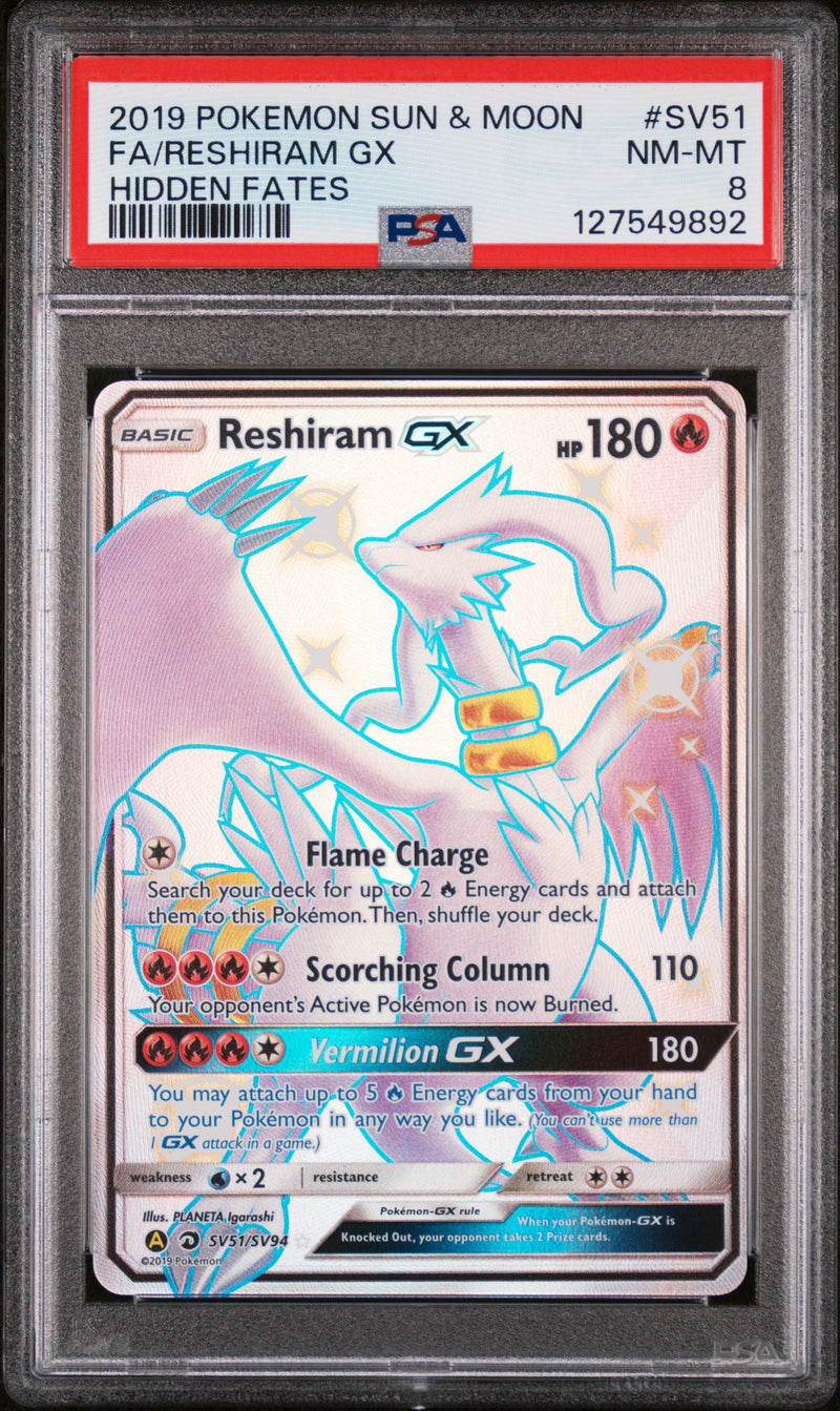 PSA 8 - FA/RESHIRAM GX HIDDEN FATES 2019 POKEMON SUN & MOON HIDDEN FATES