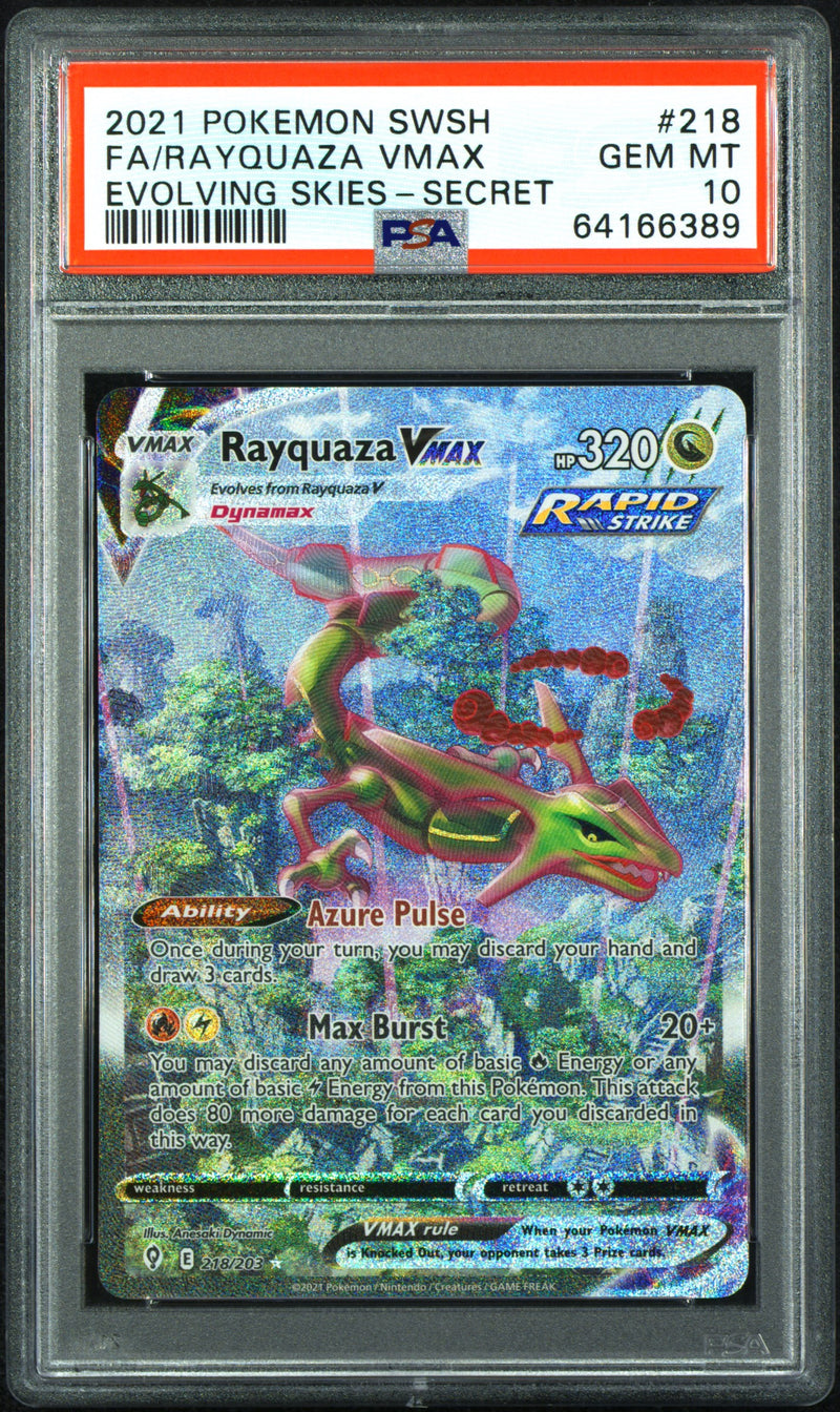 PSA 10 - FA/RAYQUAZA VMAX EVOLVING SKIES-SECRET 2021 POKEMON SWORD & SHIELD EVOLVING SKIES