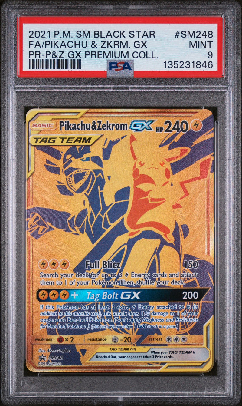 PSA 9 - FA/PIKACHU & ZKRM. GX PR-P&Z GX PREMIUM COLL. 2021 POKEMON SM BLACK STAR PROMO